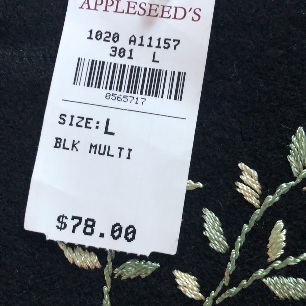 Appleseeds 100% Wool Embroidered Ribbon Zipper Sweater Jacket Size Large NWT - Picture 5 of 8
